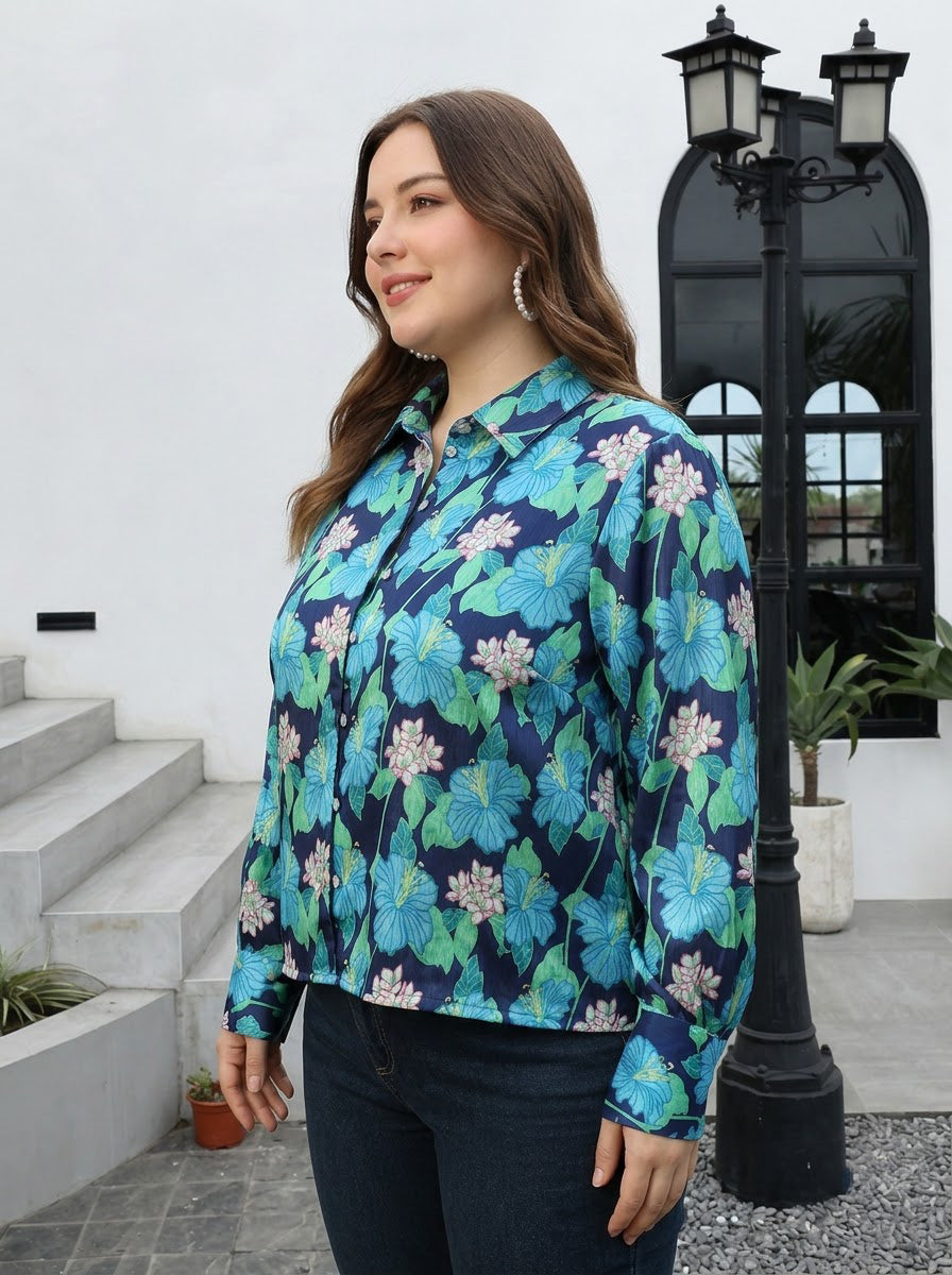 Plus Size Multicolor Floral Print Shirt