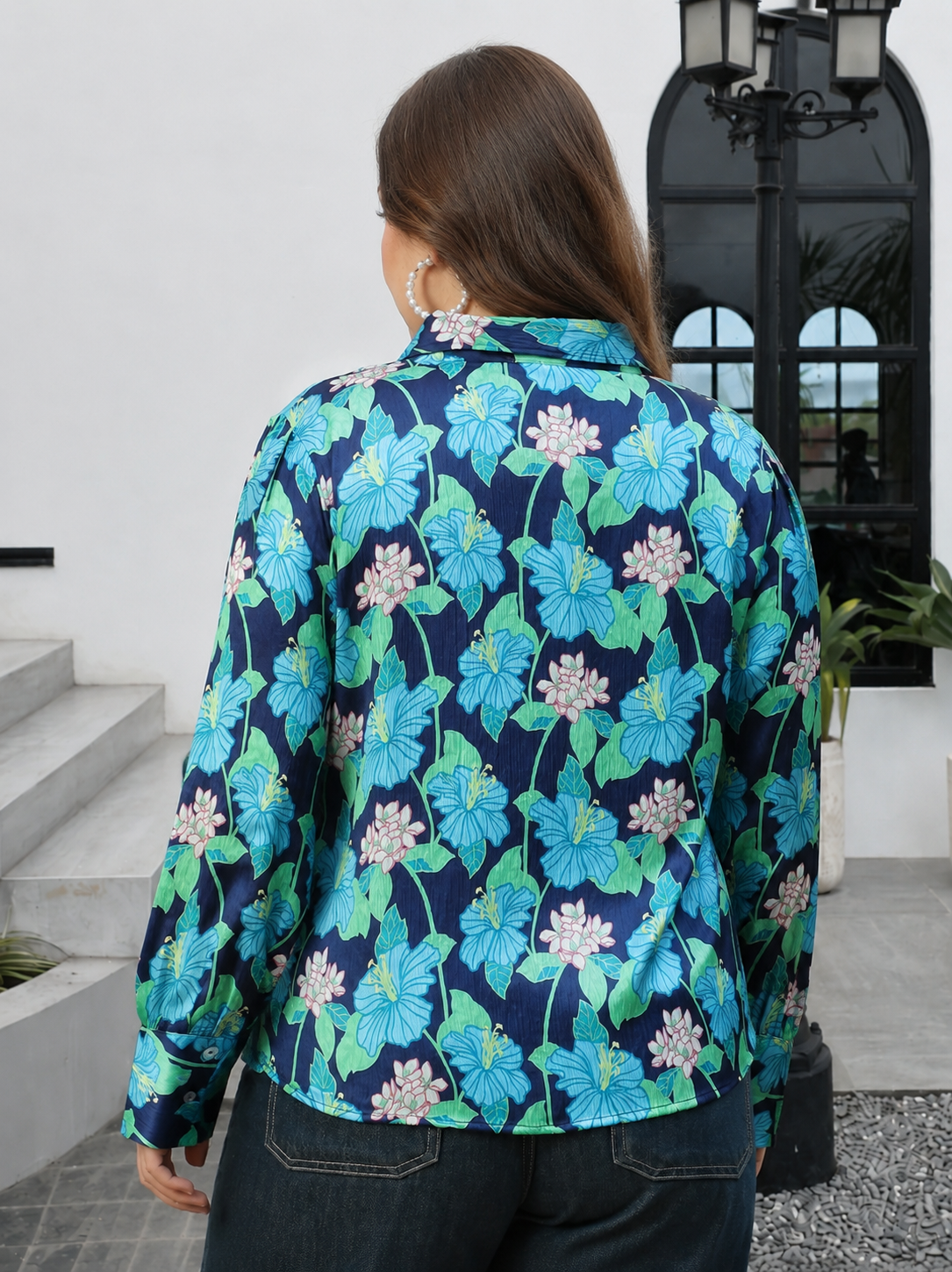 Plus Size Multicolor Floral Print Shirt