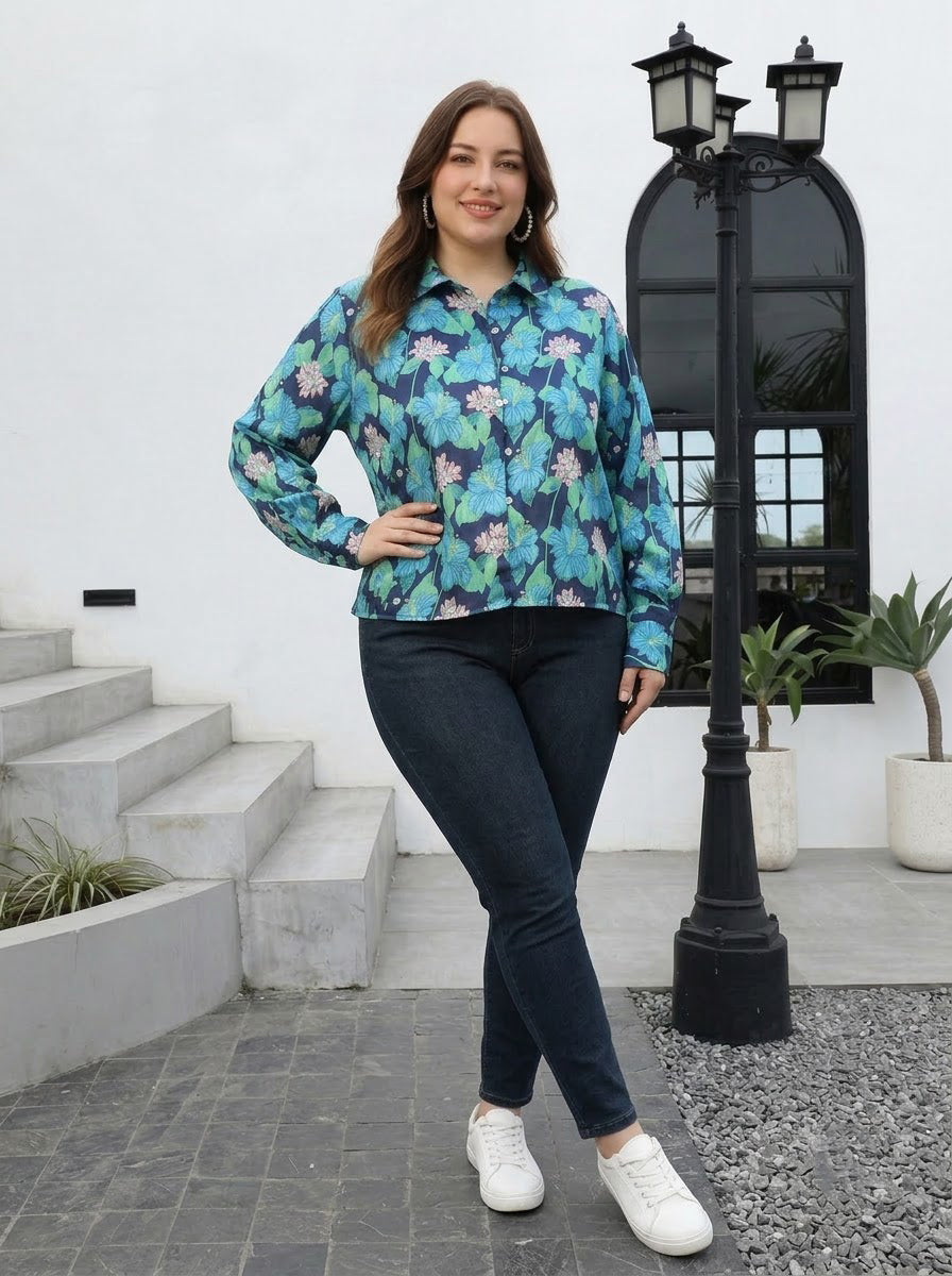 Plus Size Multicolor Floral Print Shirt