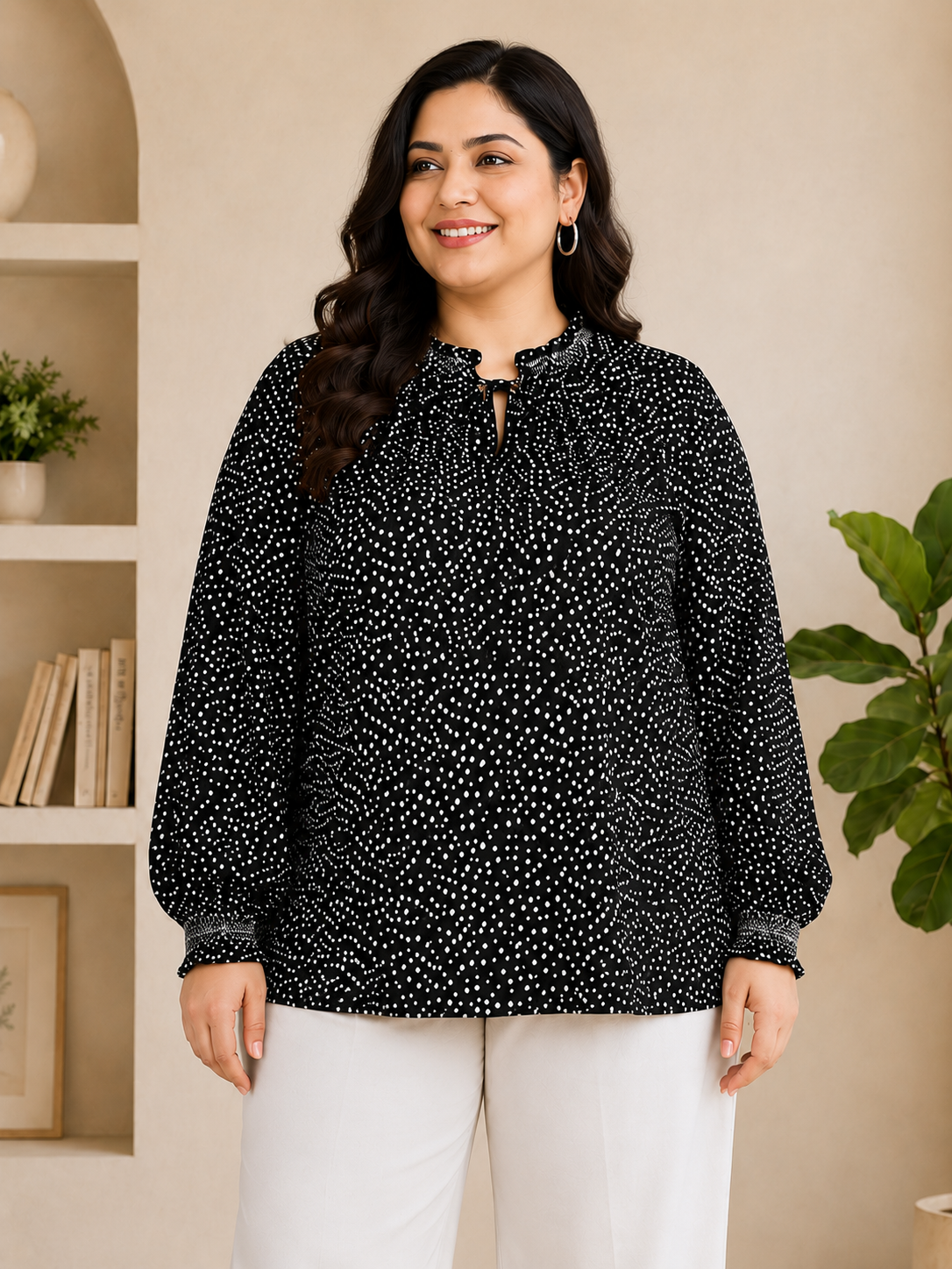 Plus Size Black Printed Top