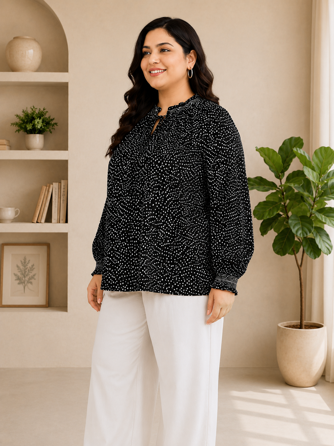 plus size women top black printed