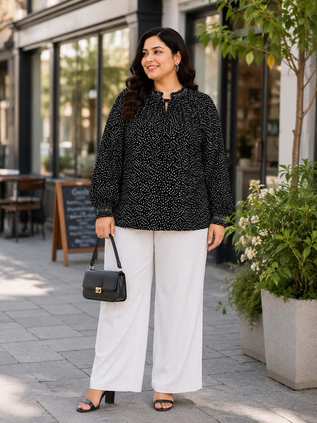 plus size women top black printed