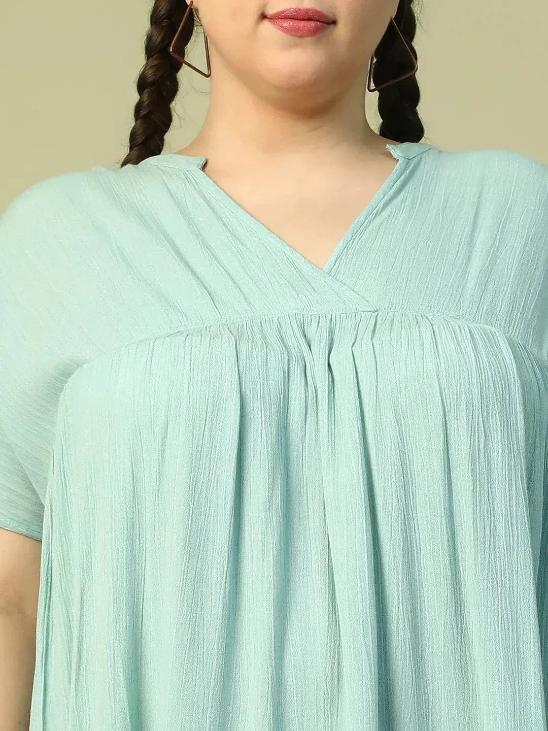 Light Green Short Sleeve Rayon Crepe Long Maxi Plus Size Women Dress - oxolloxo