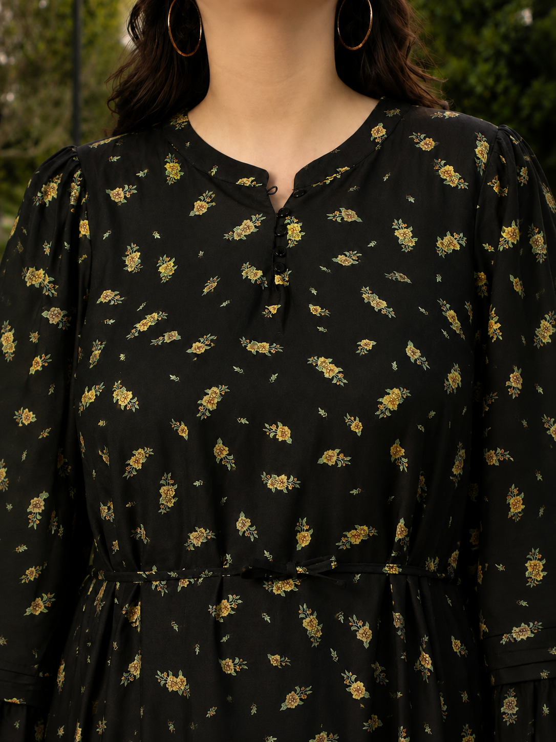 Plus Size Black Floral Print Dress