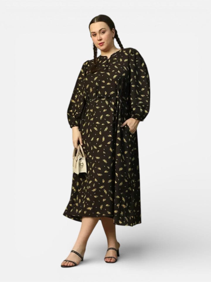 Plus Size Black Floral Print Dress