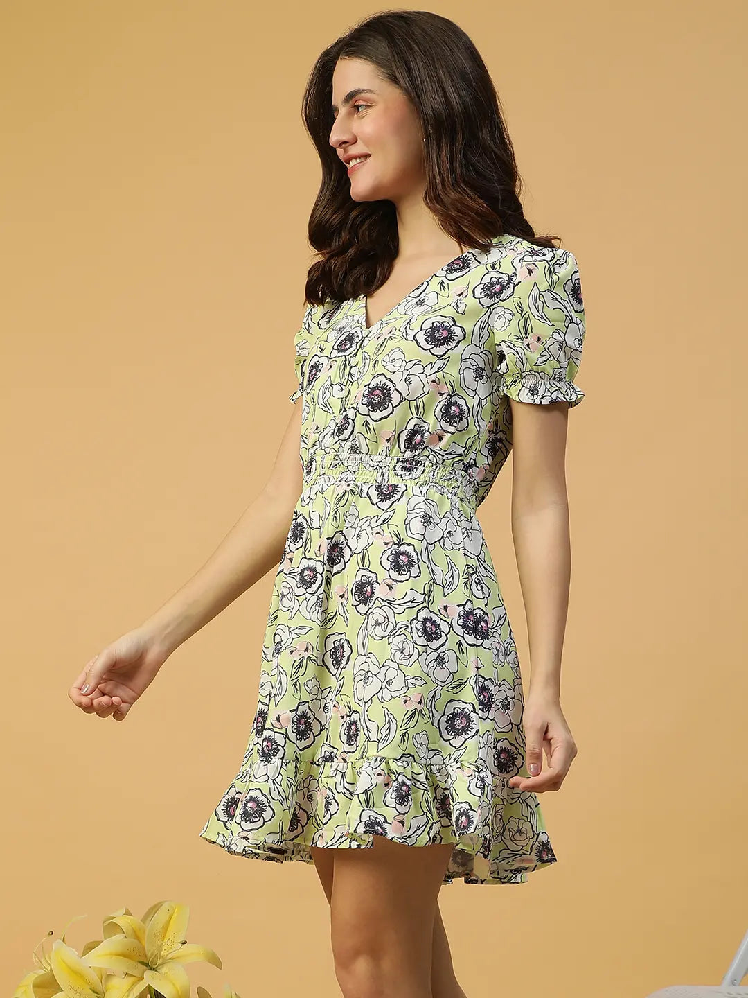 Yellow Floral Print Dress