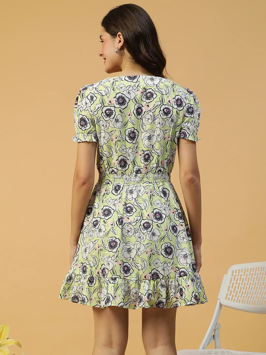 Yellow Floral Print Dress
