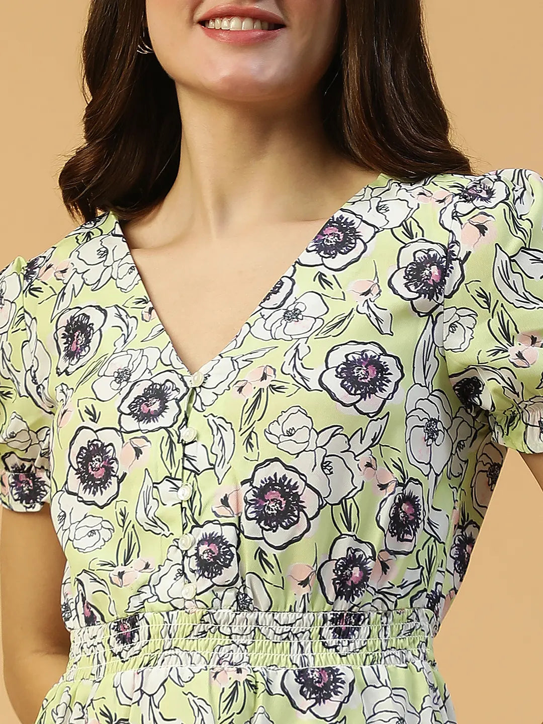 Yellow Floral Print Dress