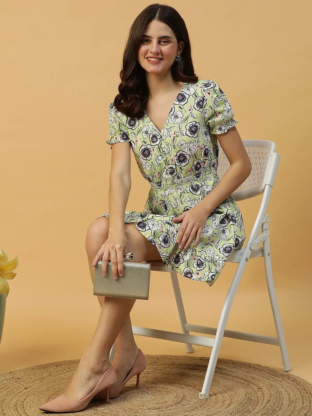 Yellow Floral Print Dress