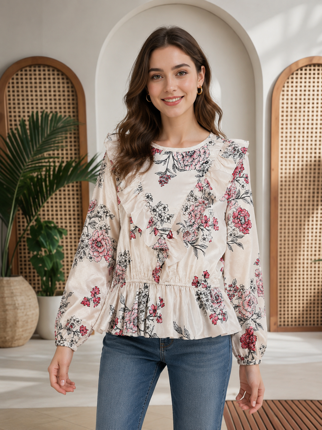 Pink Floral Print Top