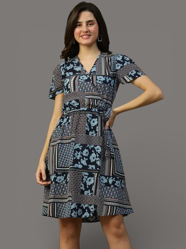 Women Blue Floral Print Dress