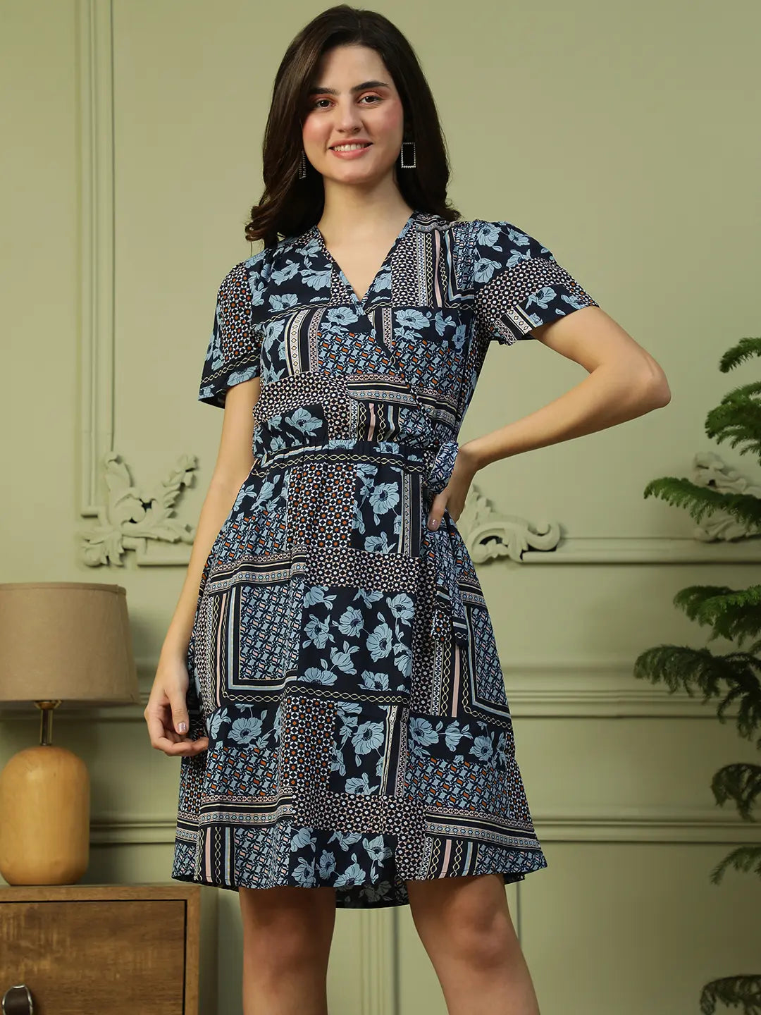 Women Blue Floral Print Dress