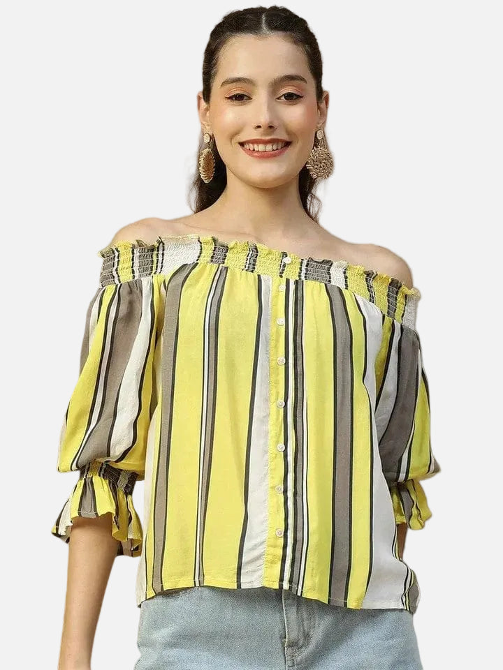 Multicolor Stripe Off Shoulder Top