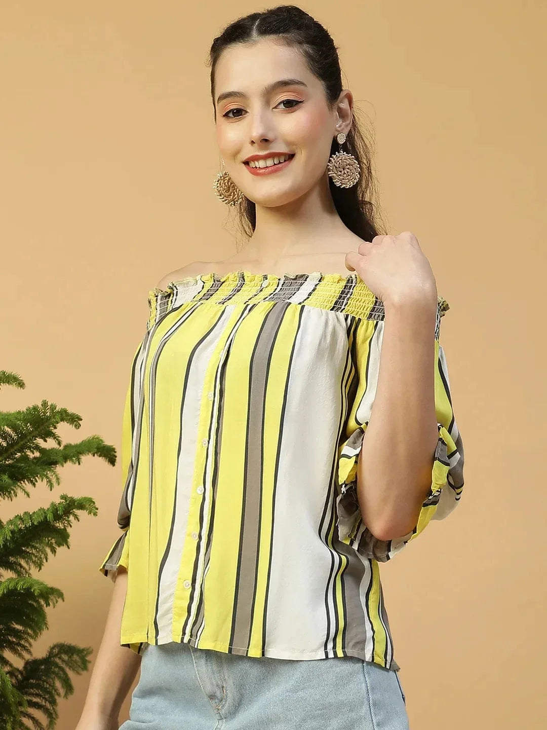 Multicolor Stripe Off Shoulder Top