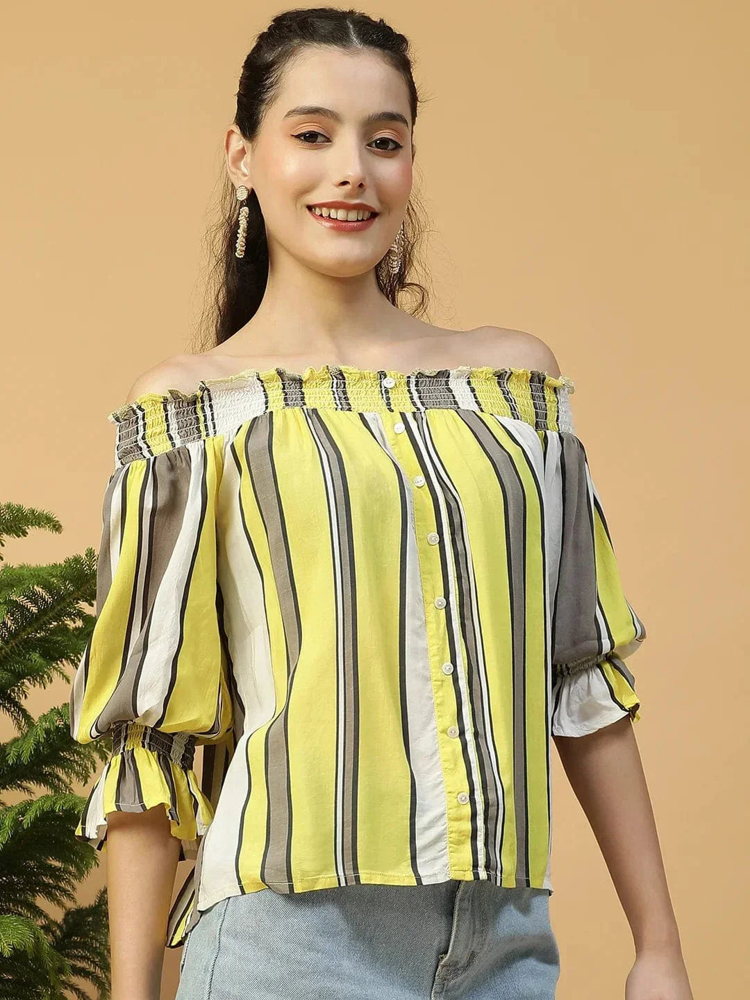Multicolor Stripe Off Shoulder Top