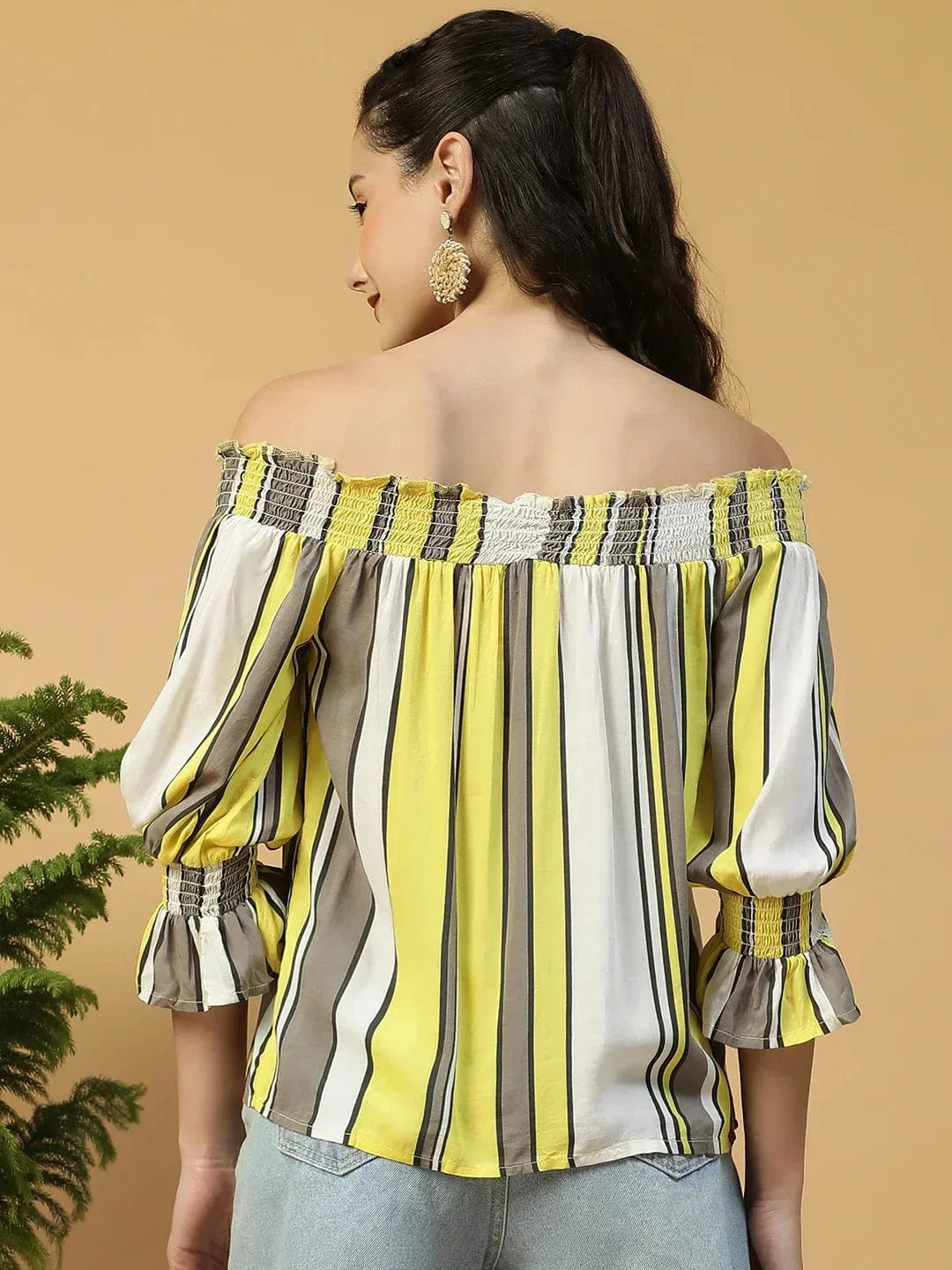 Multicolor Stripe Off Shoulder Top