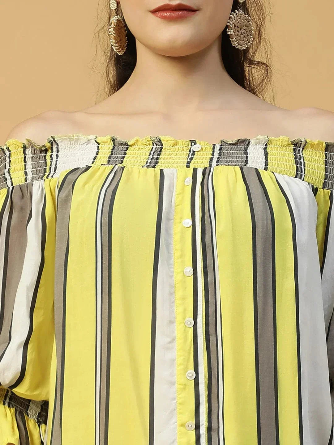 Multicolor Stripe Off Shoulder Top