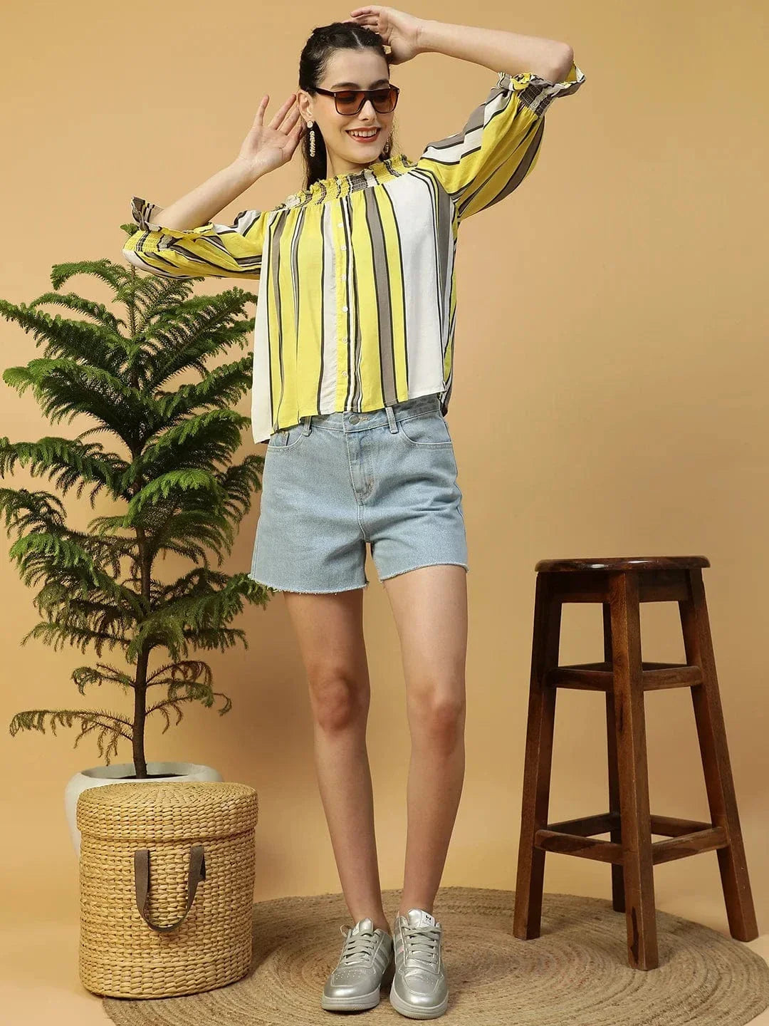 Multicolor Stripe Off Shoulder Top