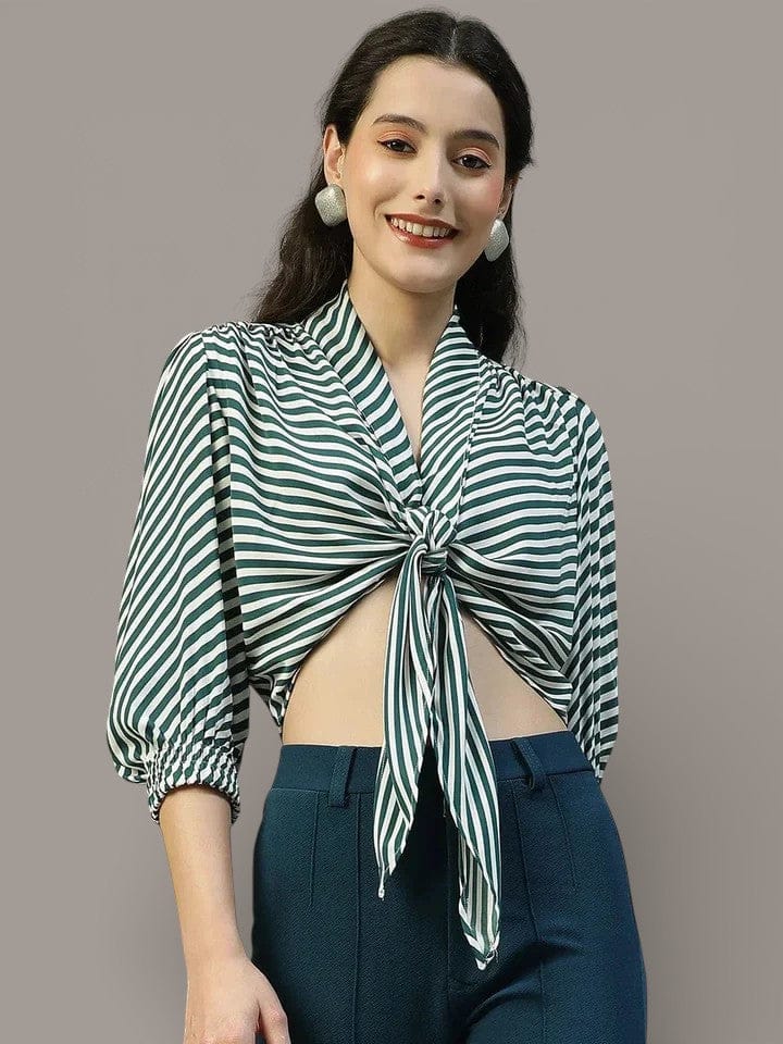 Green Stripe Crop Top
