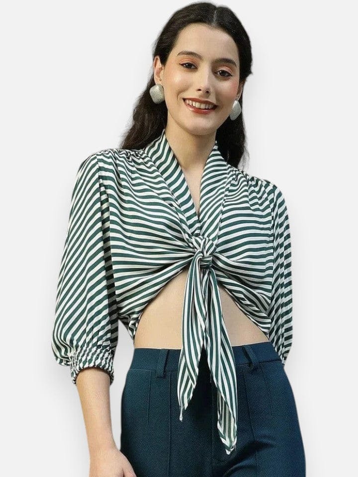 Green Stripe Crop Top