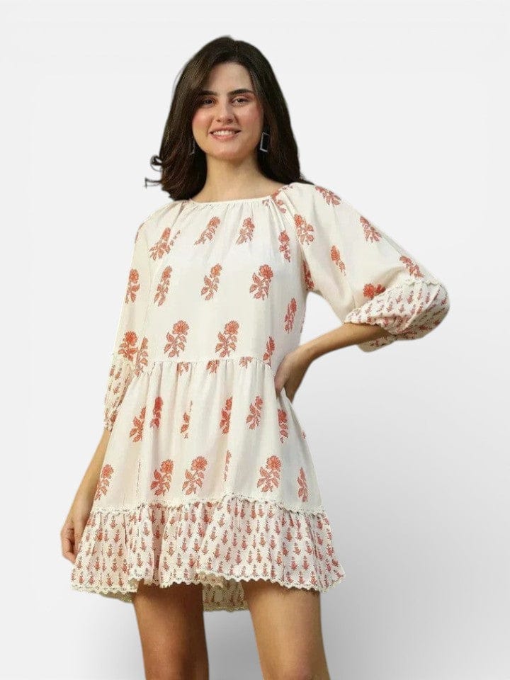 Off White Floral Print Dress