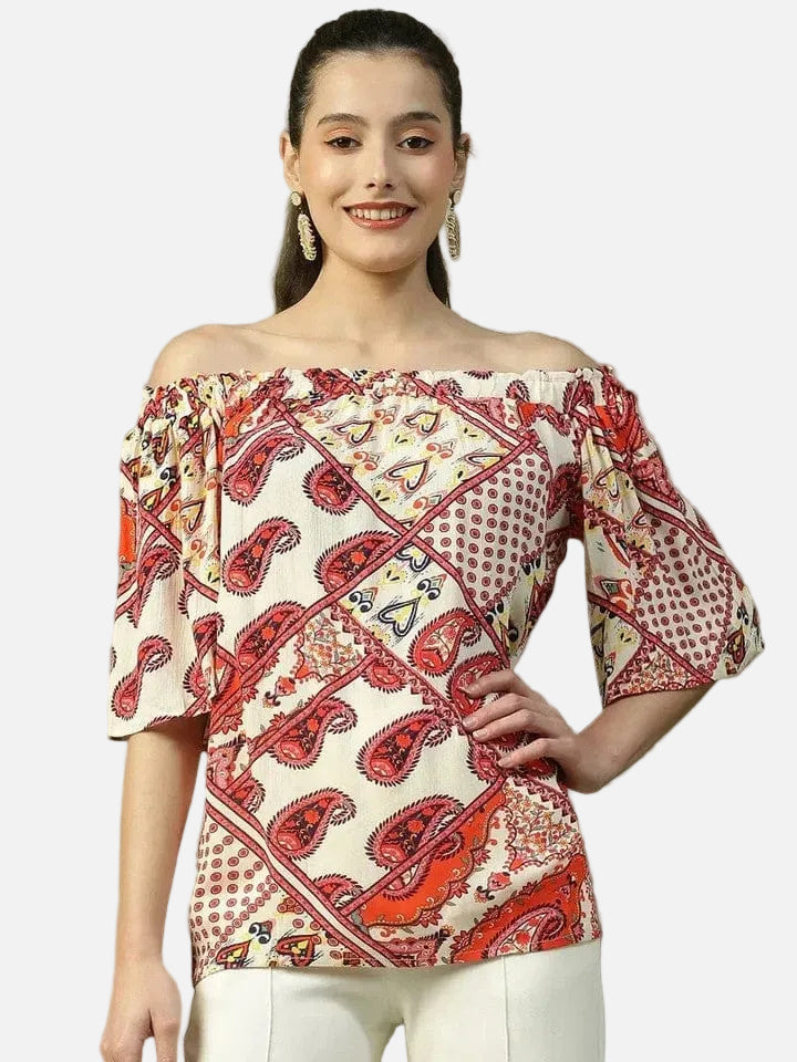 Women Red Floral Top