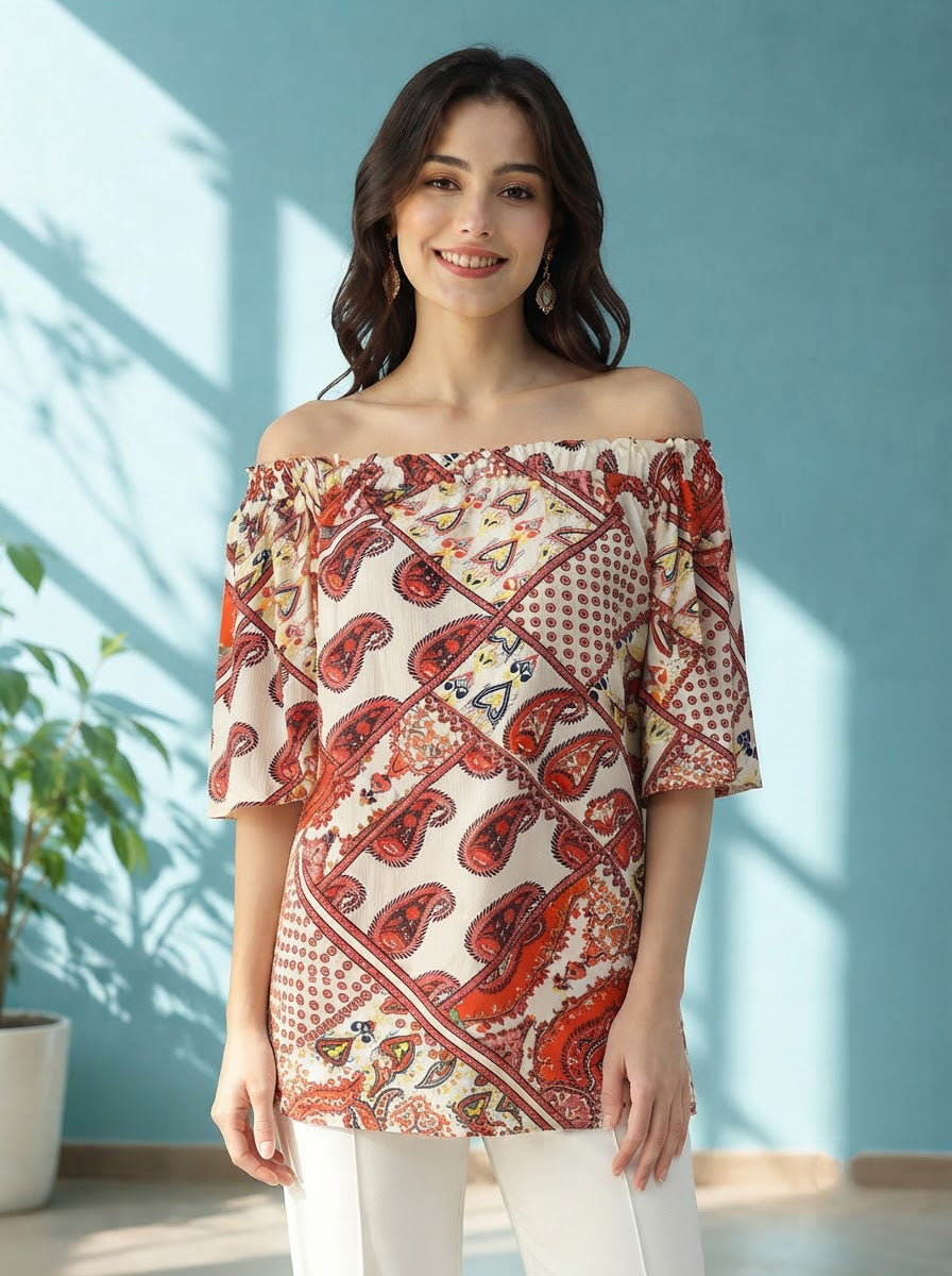 Women Red Floral Top
