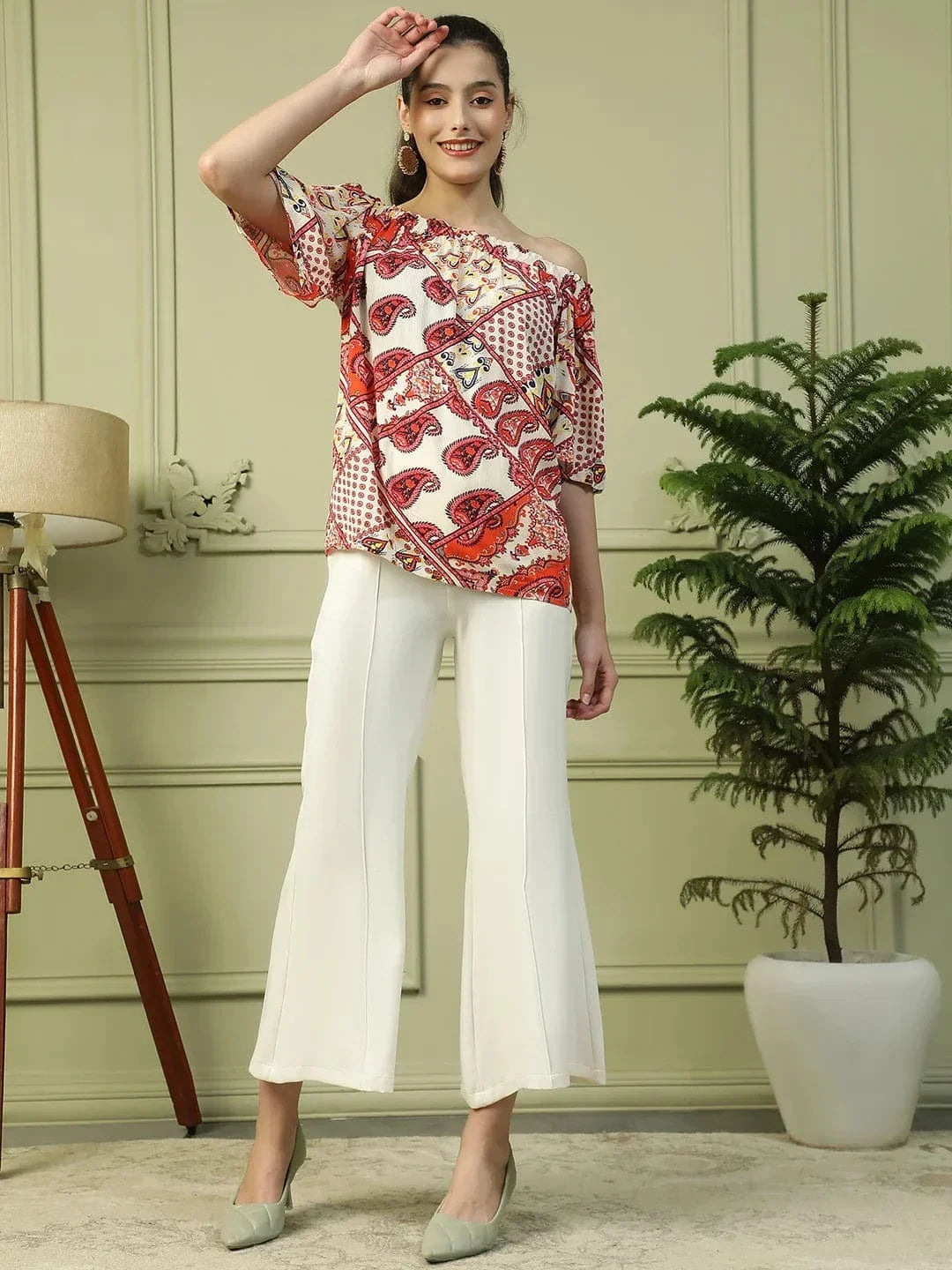 Women Red Floral Top