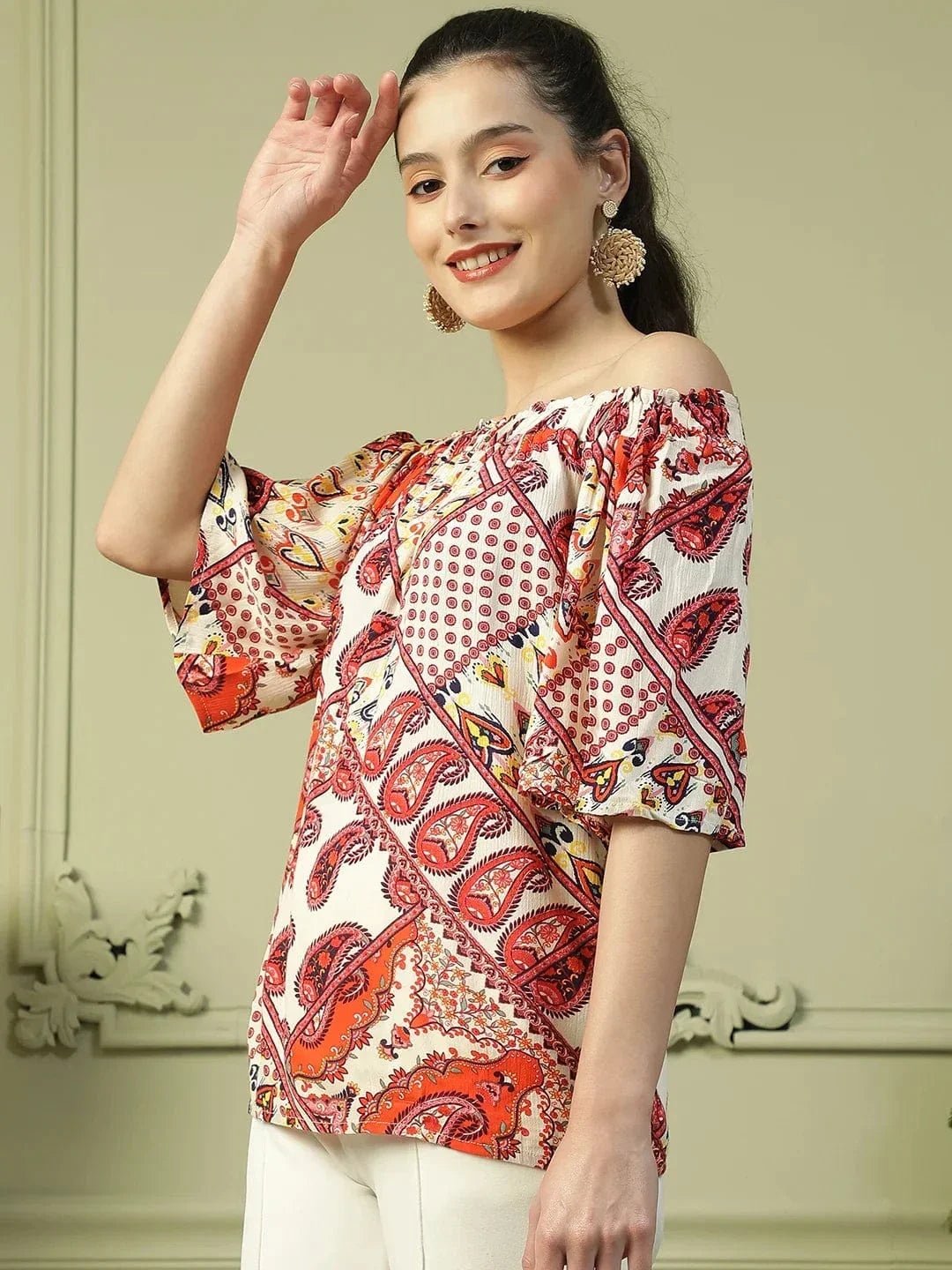 Women Red Floral Top