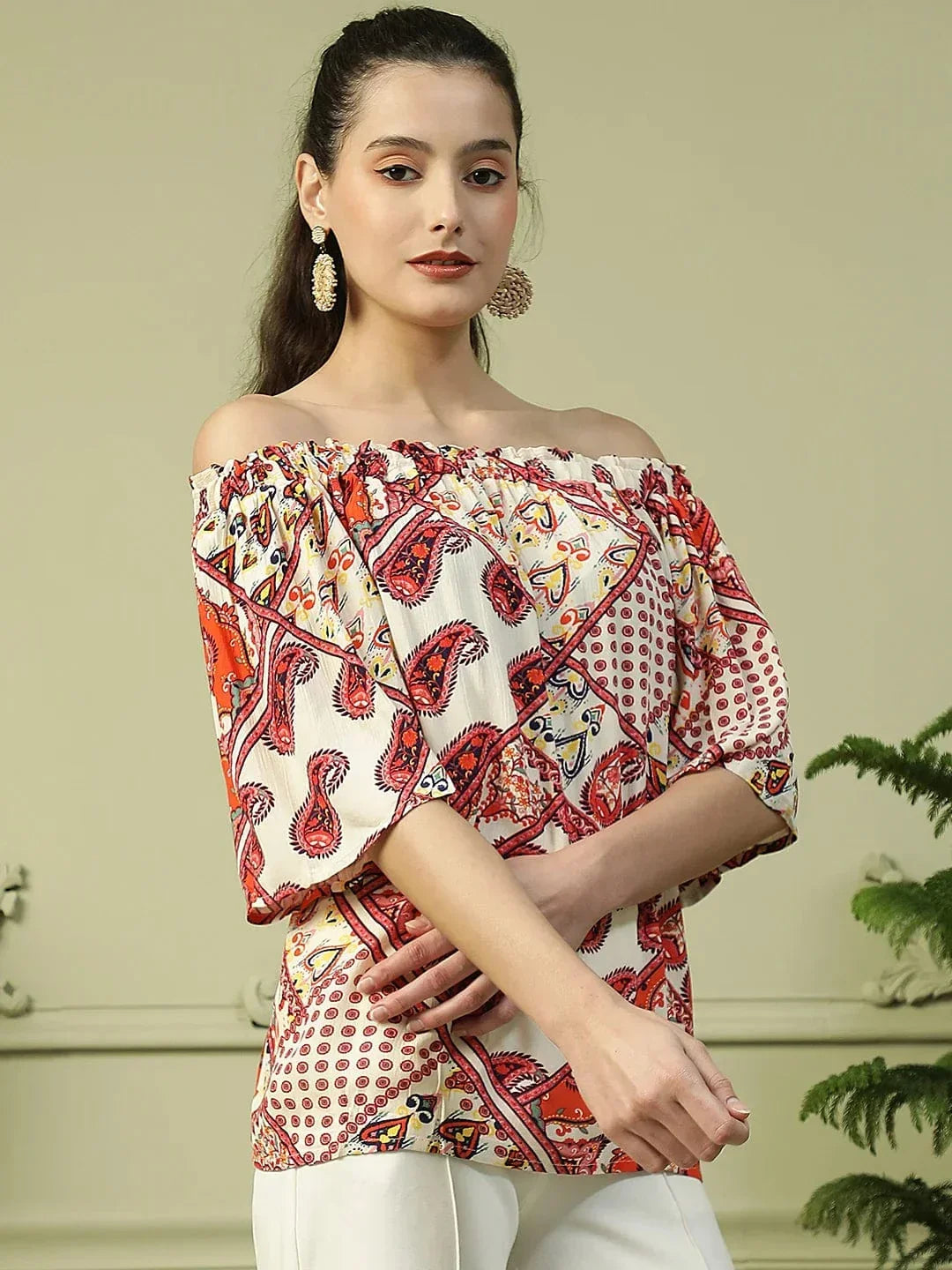 Women Red Floral Top