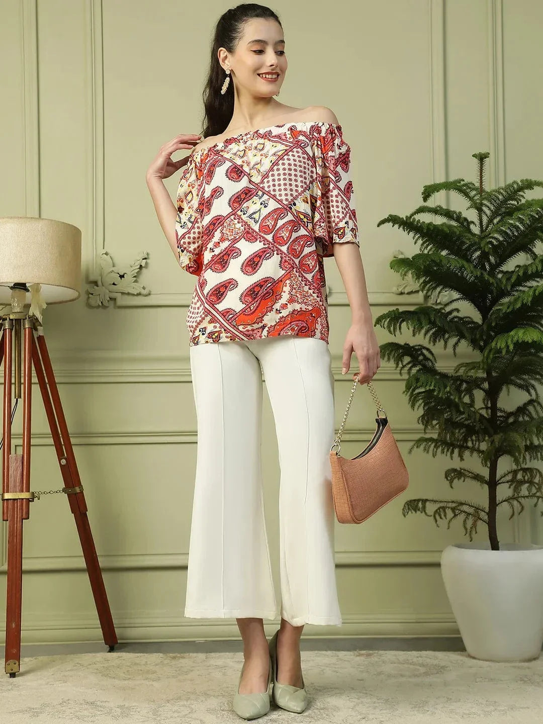 Women Red Floral Top