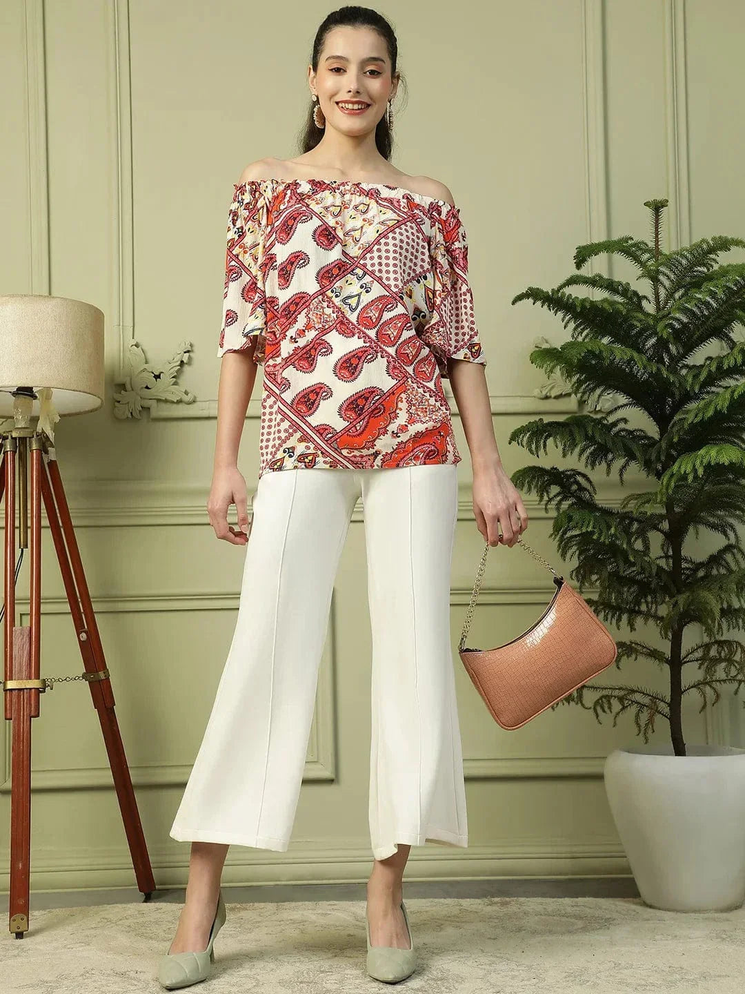 Women Red Floral Top