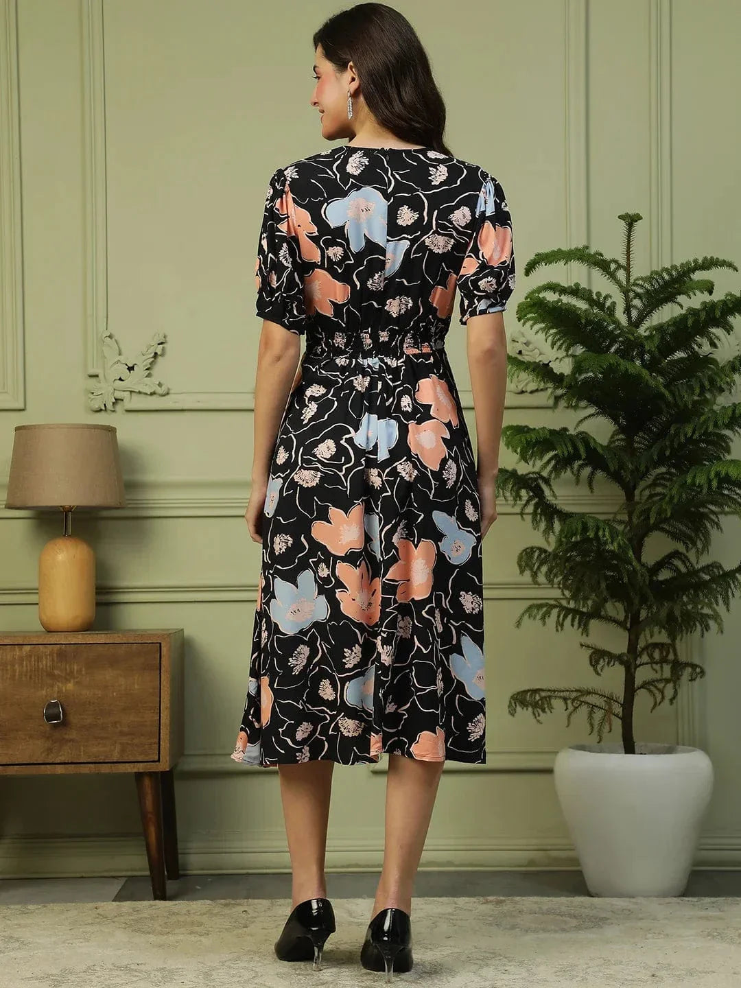 Black Floral Print Dress