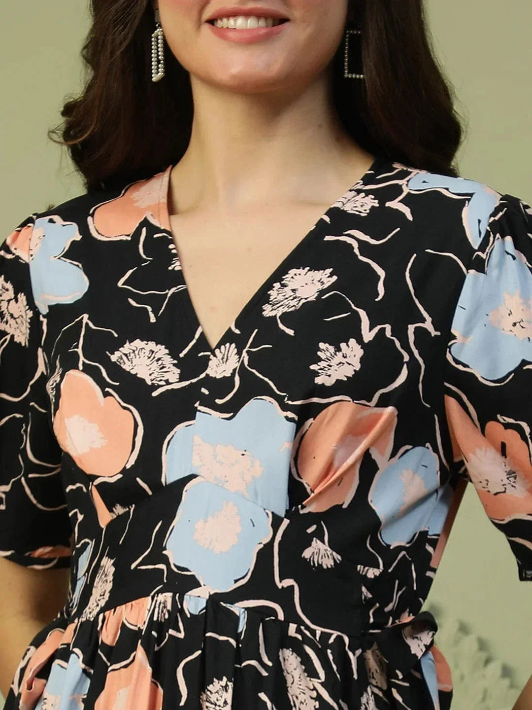 Black Floral Print Dress