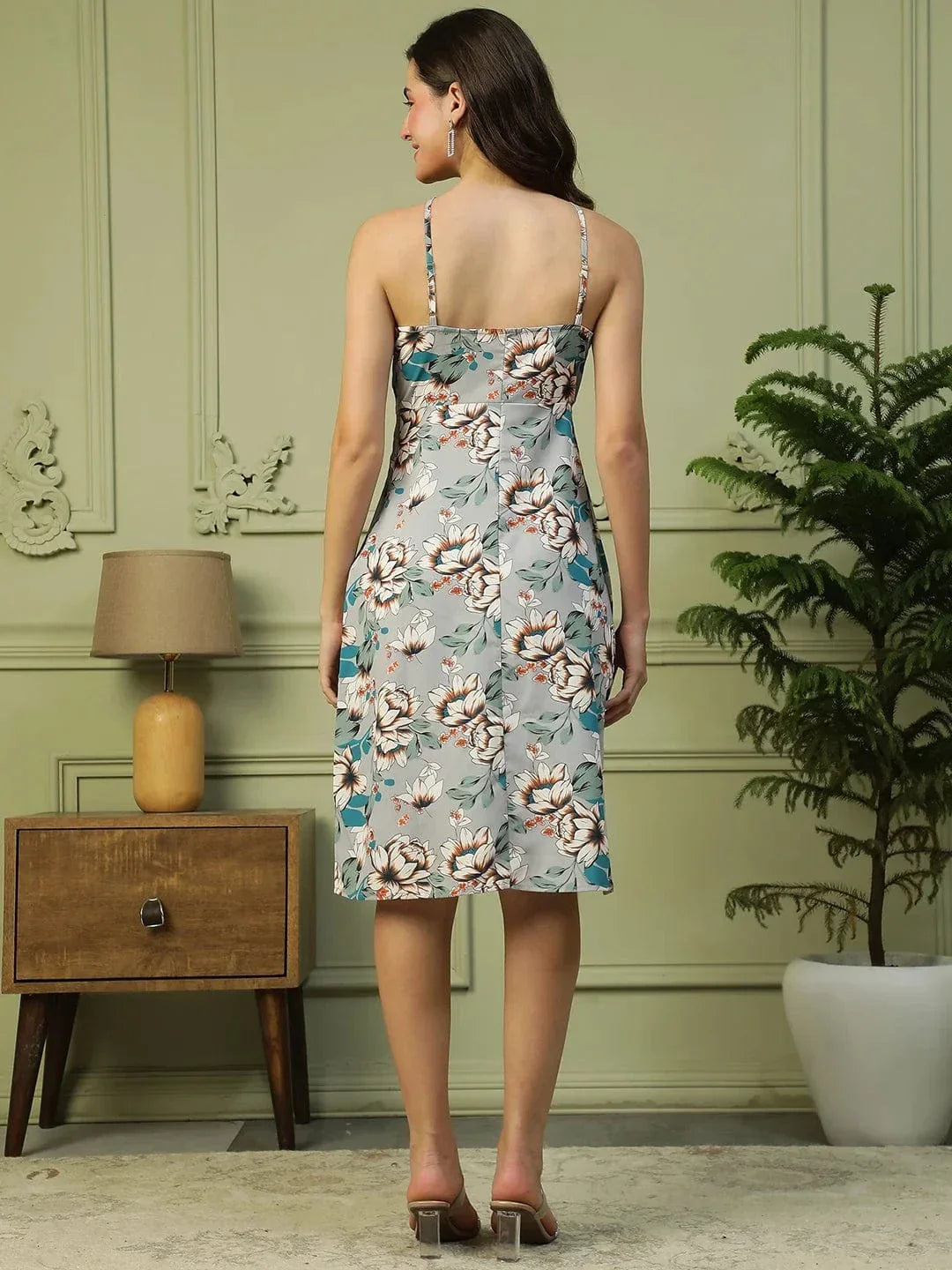 Multicolor Floral Print Criss Cross Neck Women Sleevless Dress - oxolloxo