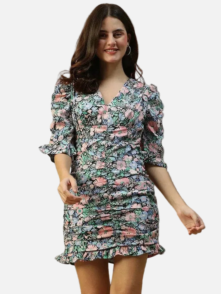 Blue Floral Print Dress