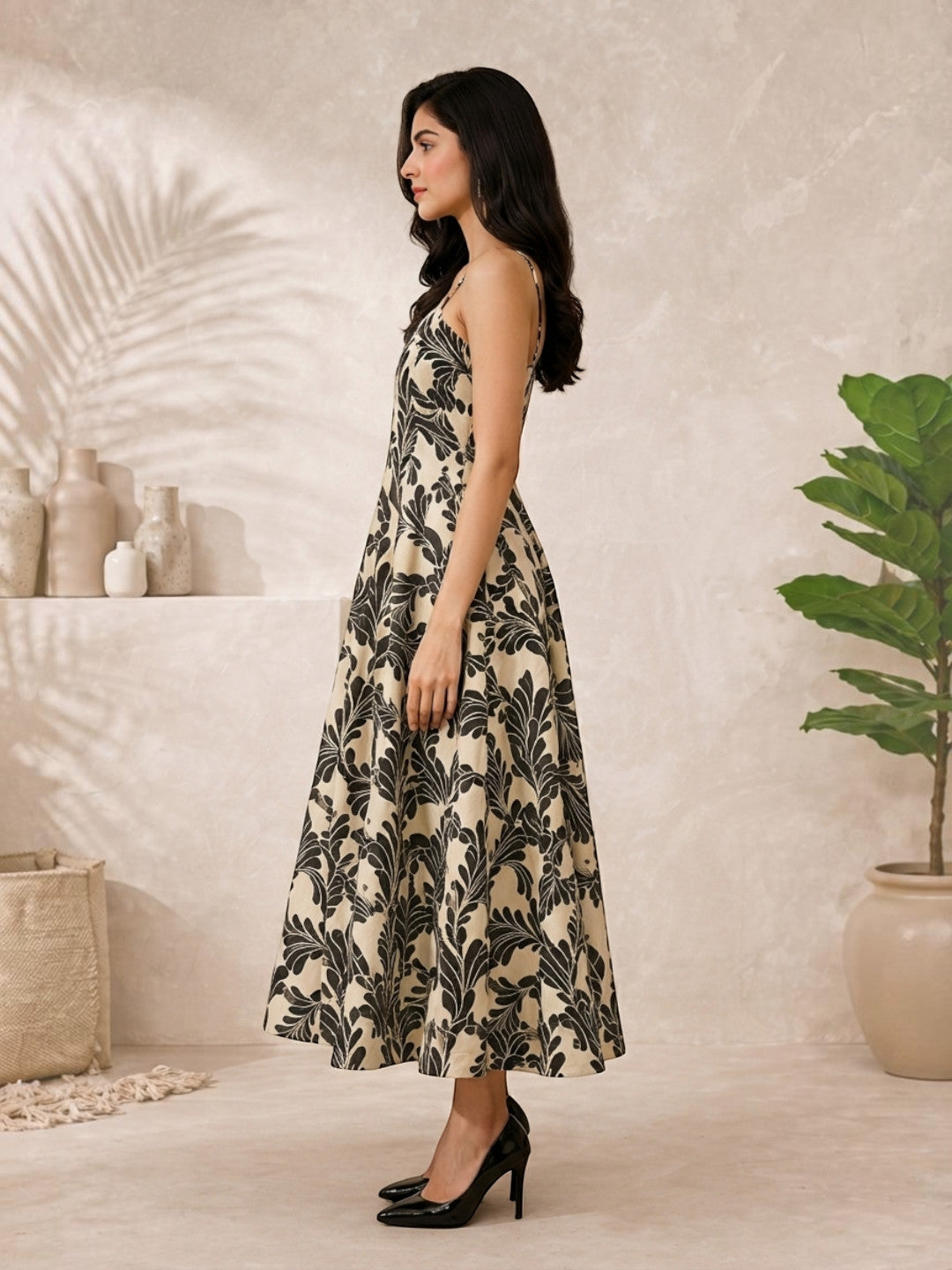 black floral print square neck maxi dress