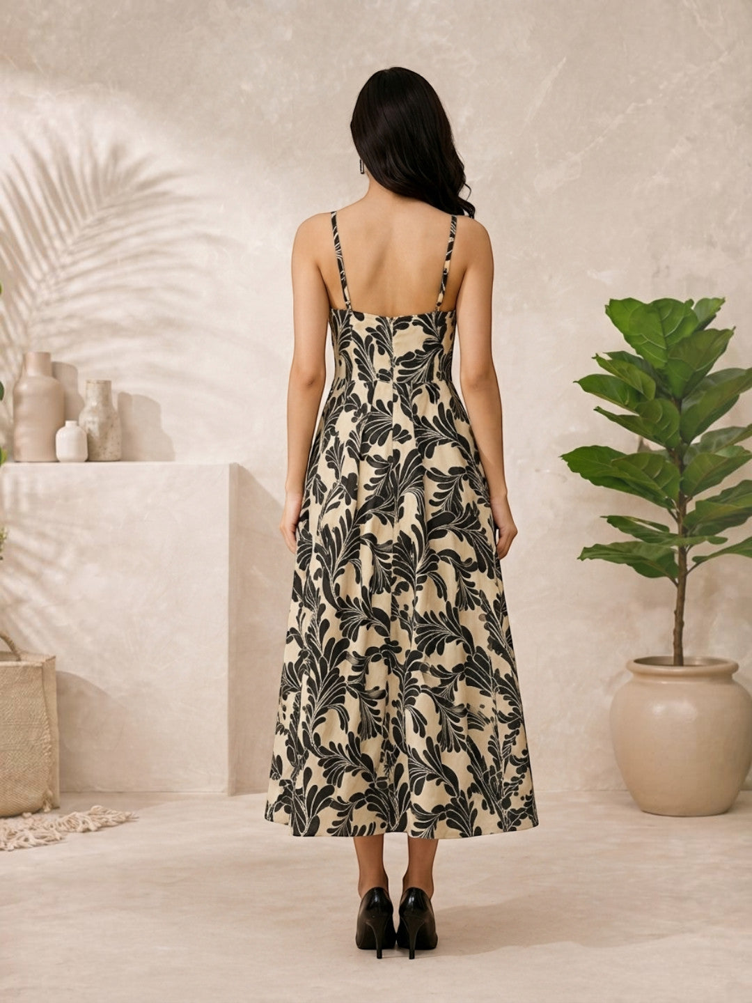 black floral print square neck maxi dress