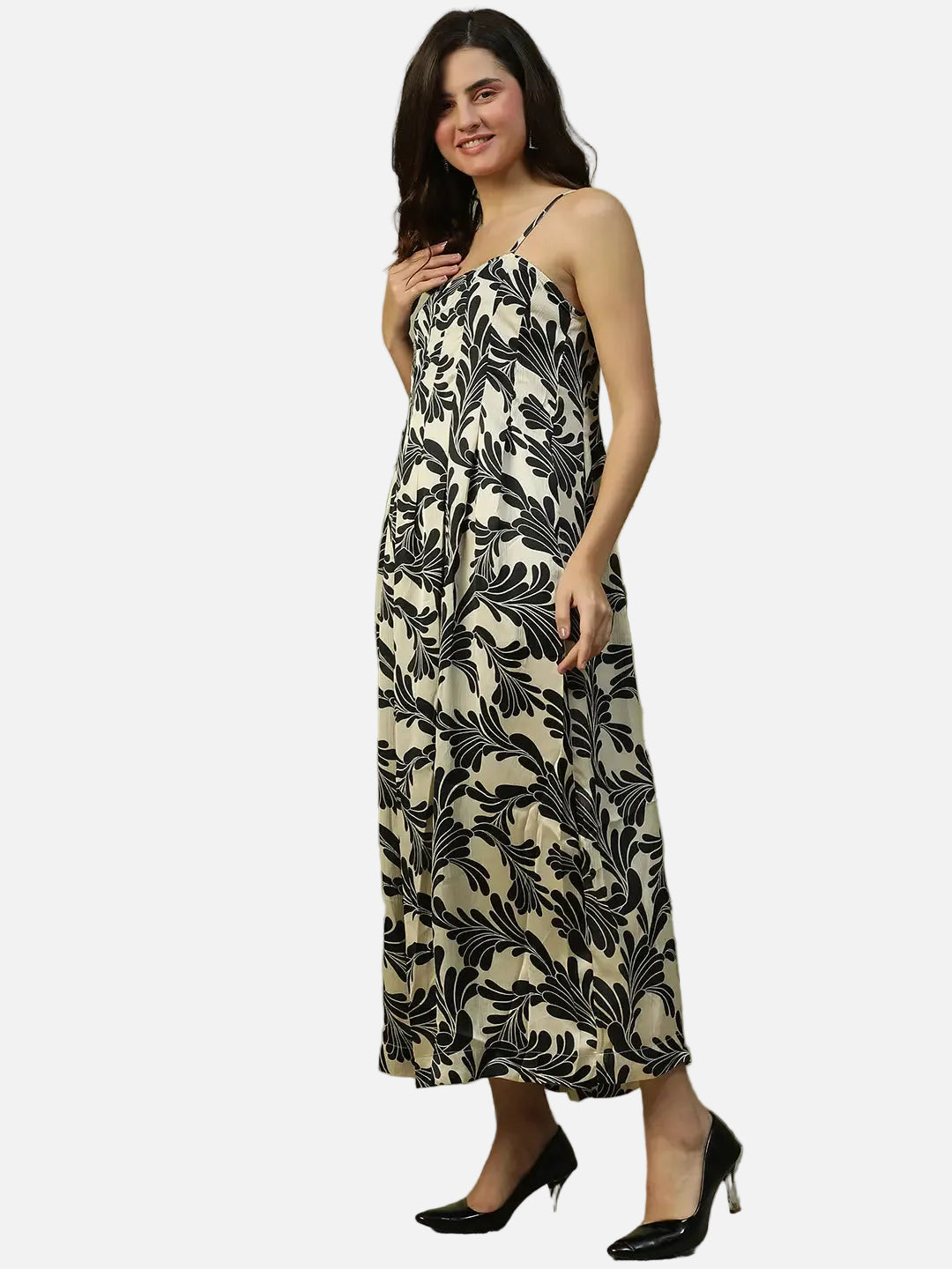 Black Floral Print Long Dress