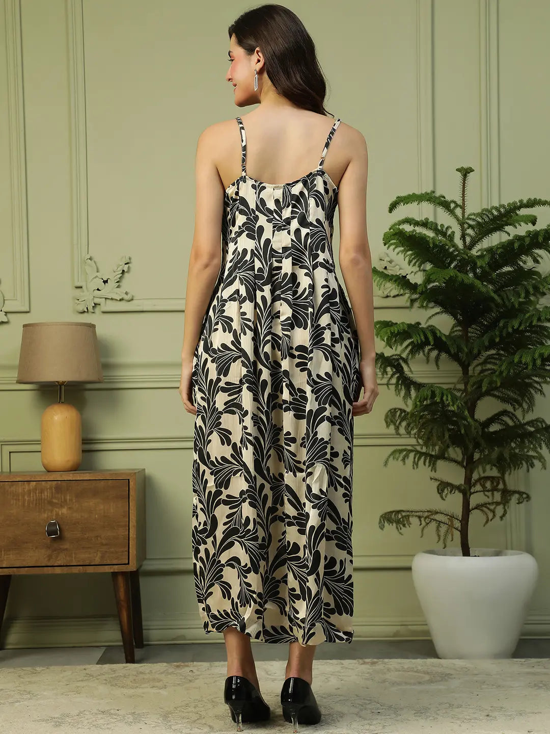 Black Floral Print Long Dress