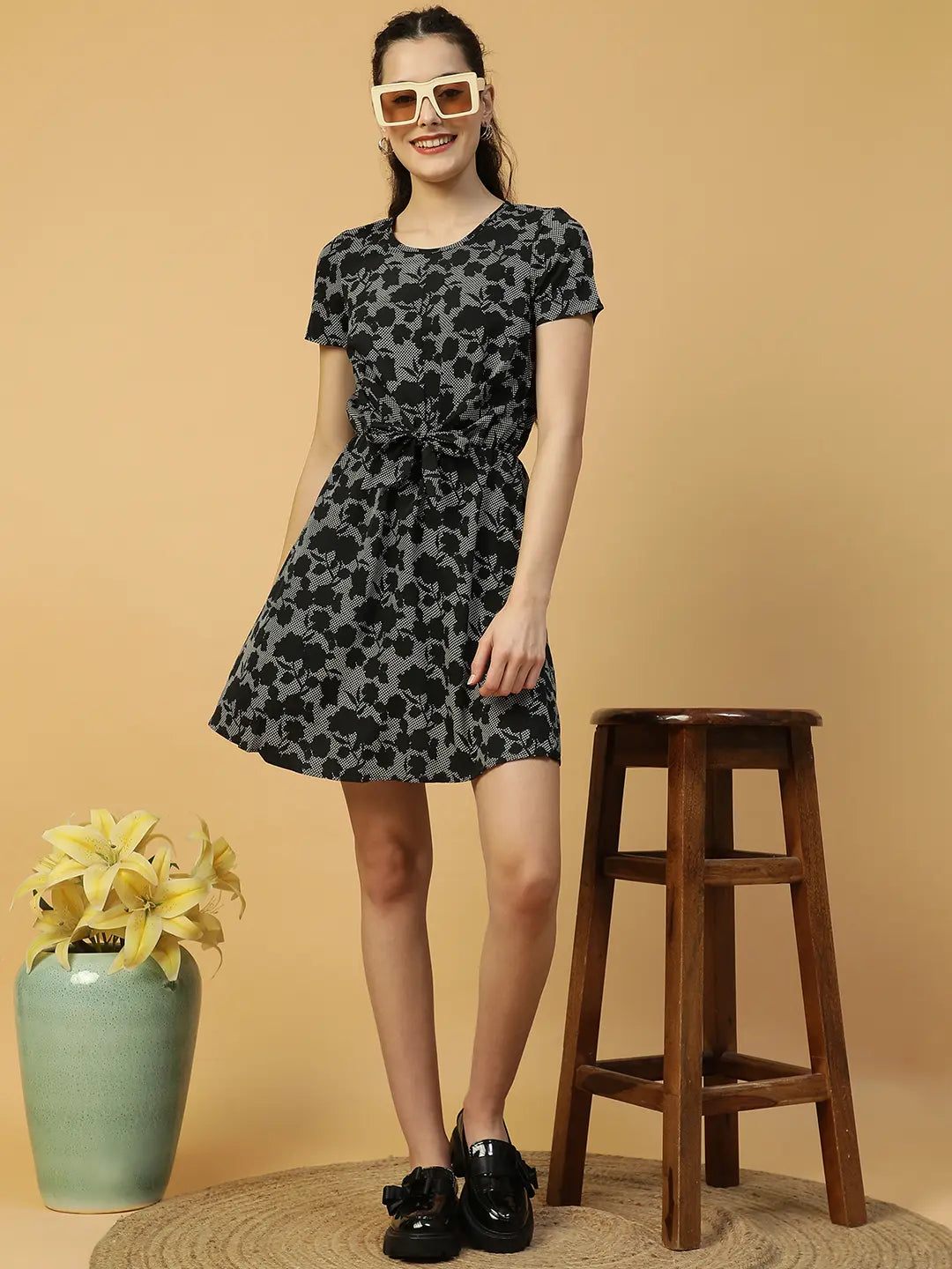 Black Floral Print Dress