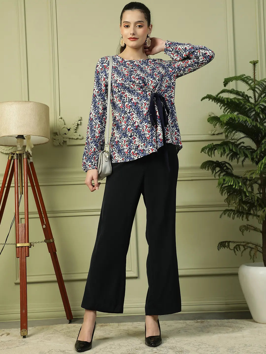 Blue Floral Print Top