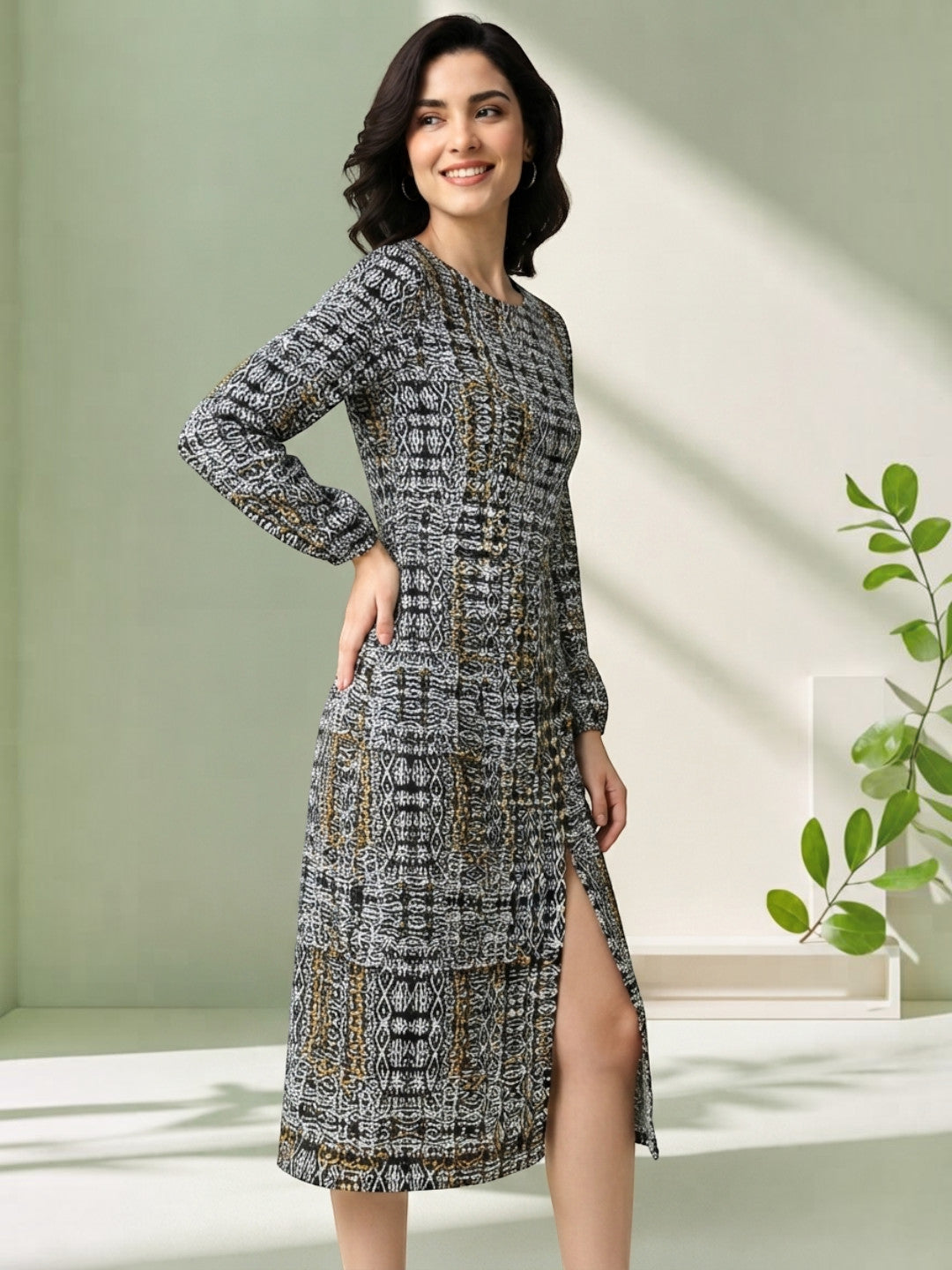 multicolor party dress long sleeve