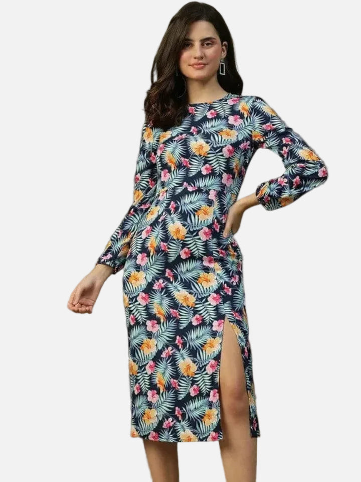 Blue Floral Print Dress