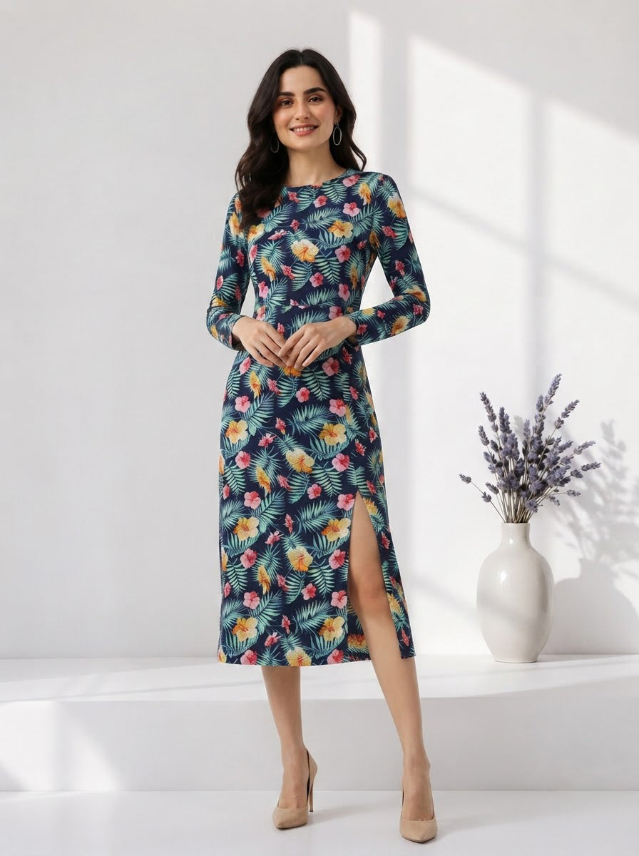 Blue Floral Print Dress