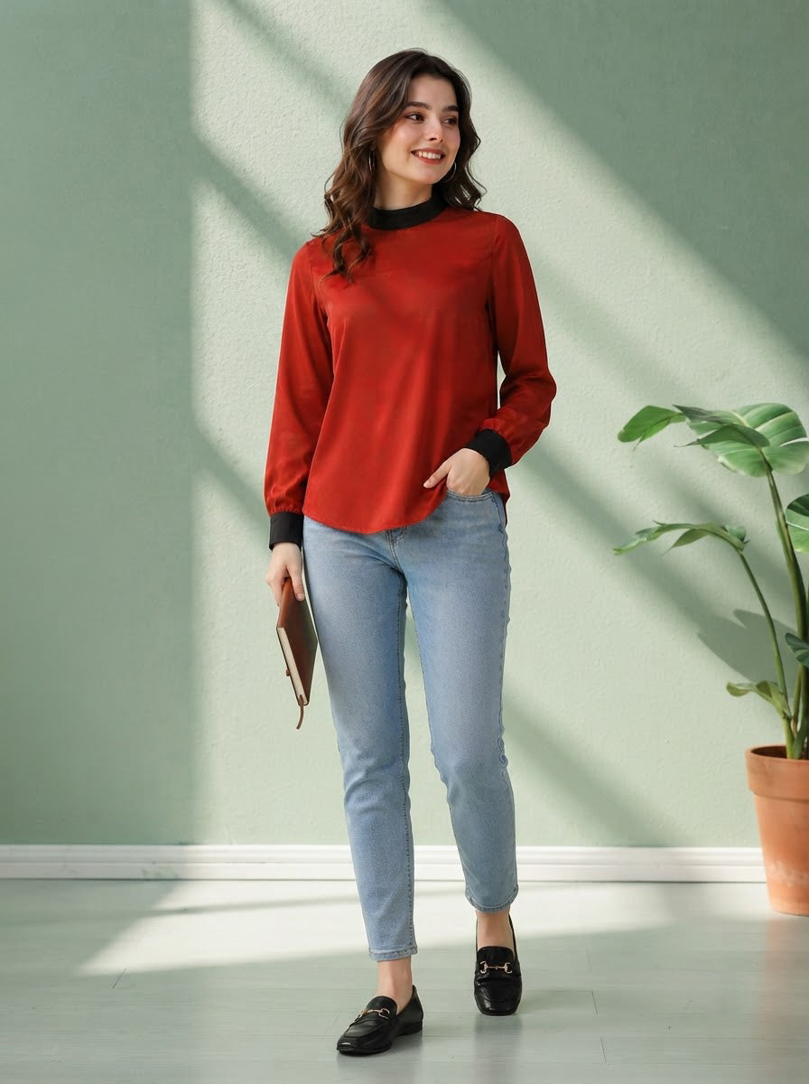 Women Red Velvet Top Oxolloxo