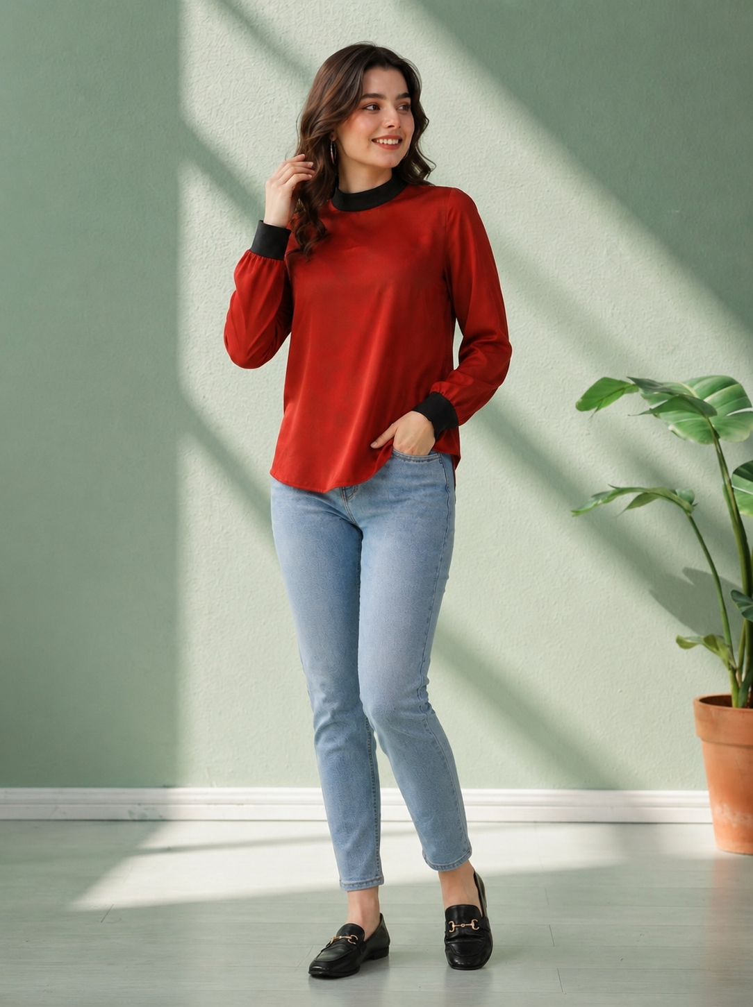 Women Red Velvet Top Oxolloxo