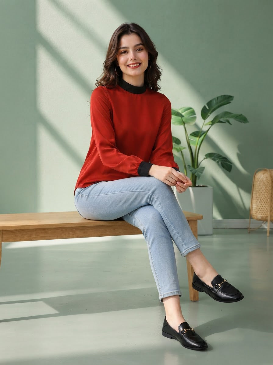 Women Red Velvet Top Oxolloxo