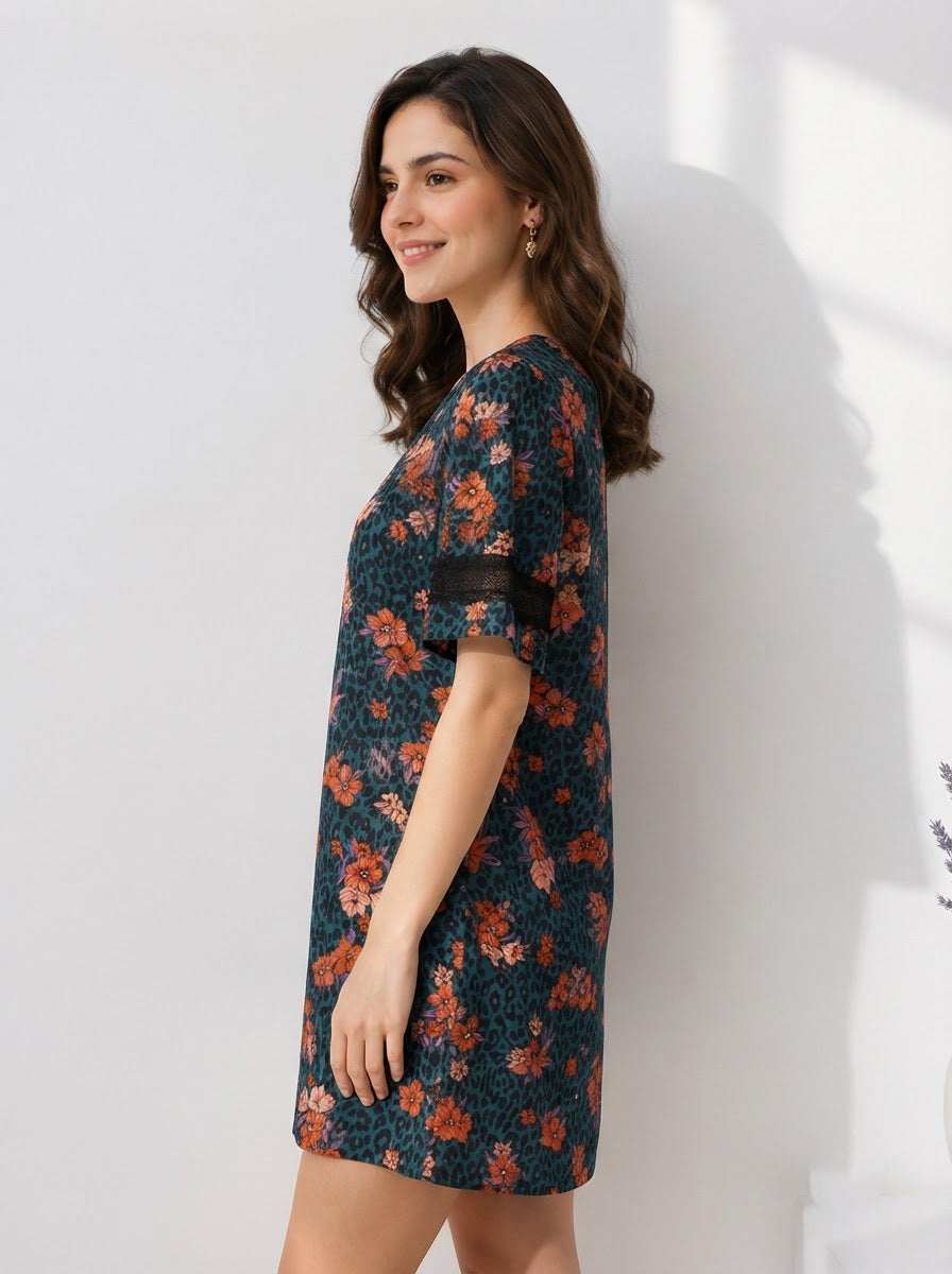 Women Blue Floral Dress Oxolloxo