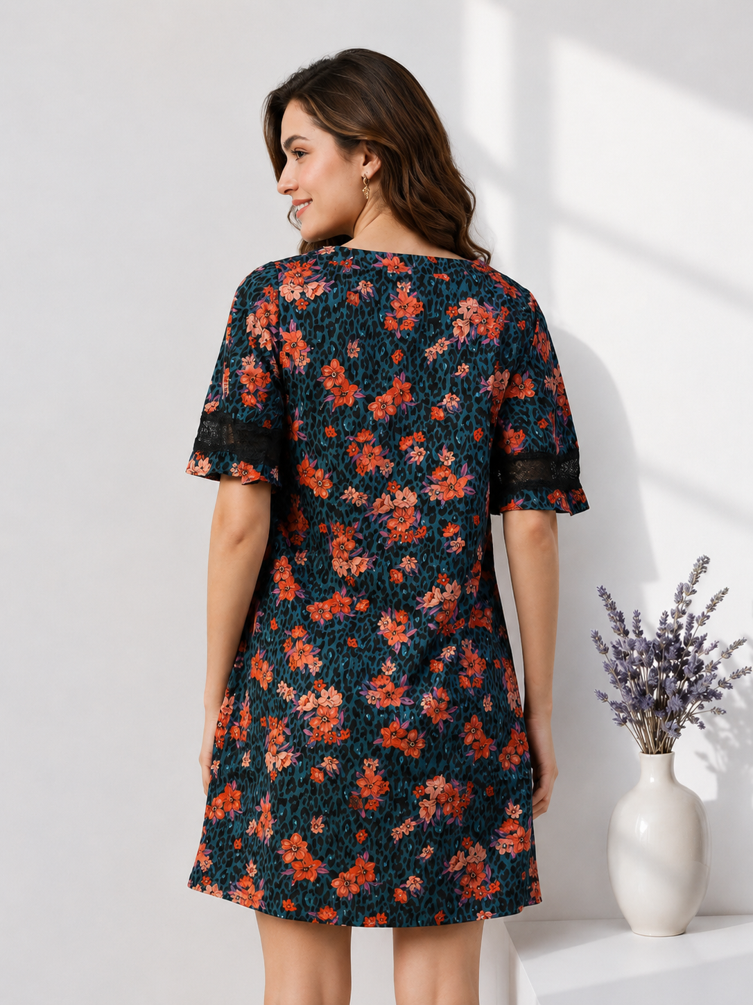 Women Blue Floral Dress Oxolloxo